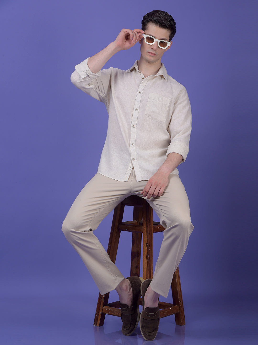Beige Printed Trousers