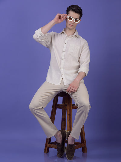 Beige Printed Trousers