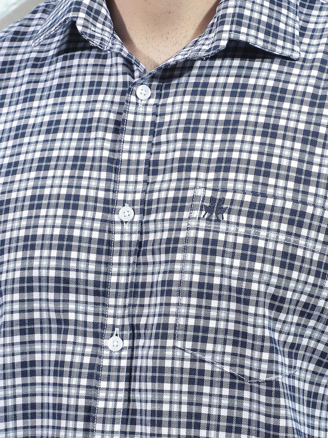 Navy Blue 100% Cotton Checked Shirt