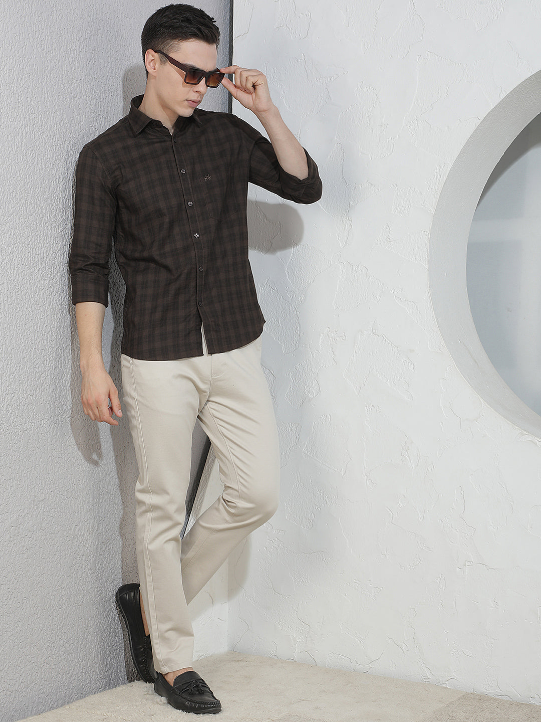 Brown Checked 100% Cotton Shirt
