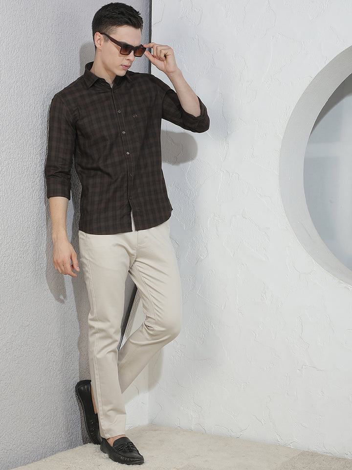 Brown Checked 100% Cotton Shirt