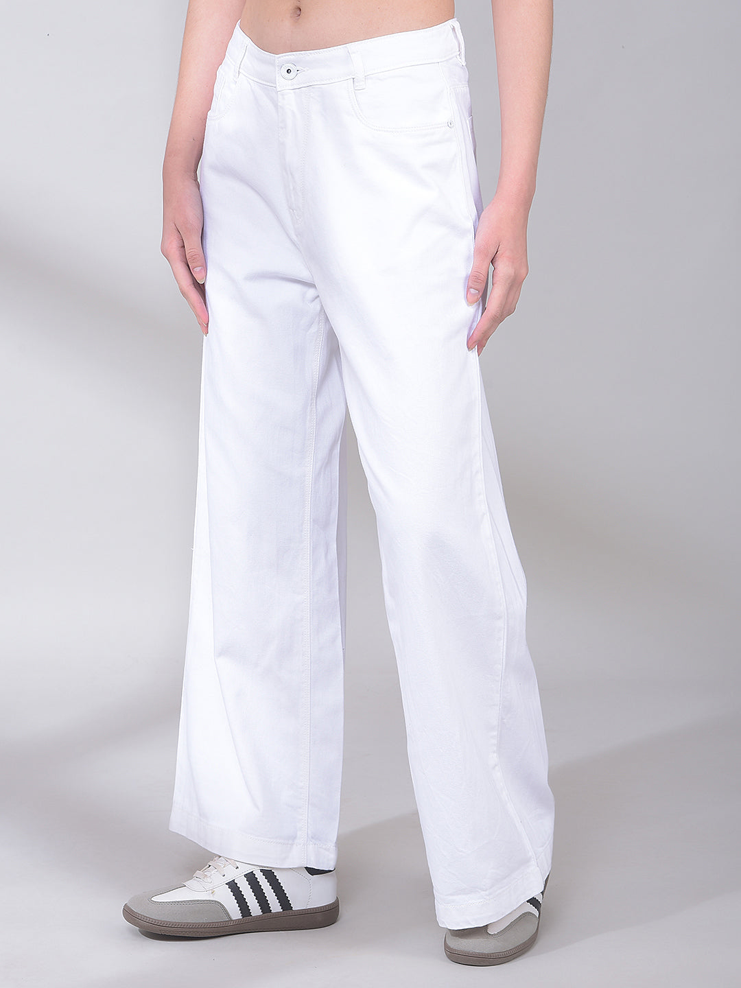 White 100% Cotton Wide-Leg Jeans