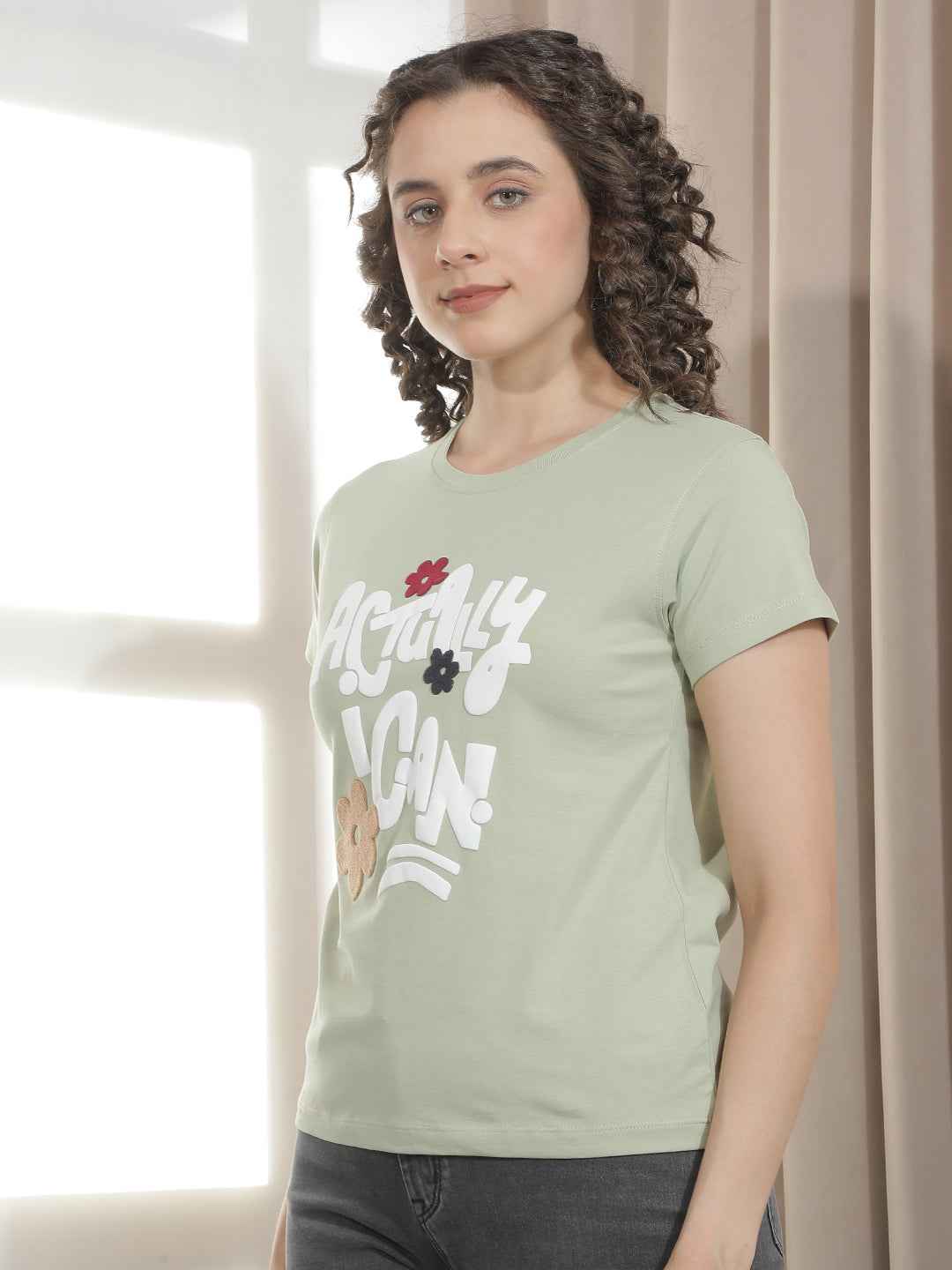 Green Typographic Embroidery T-Shirt