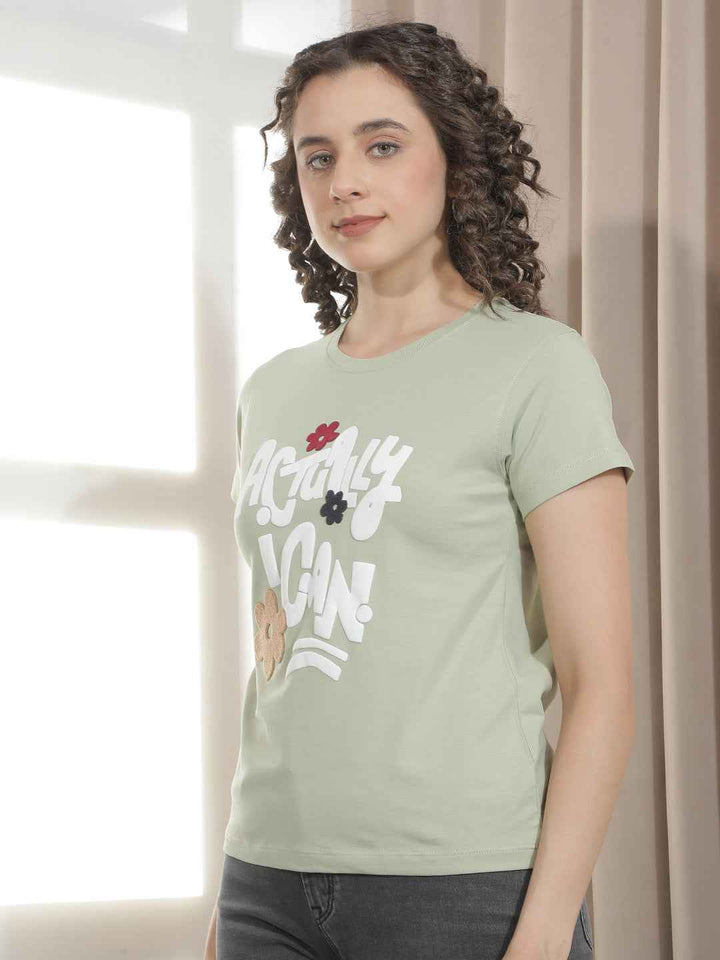 Green Typographic Embroidery T-Shirt