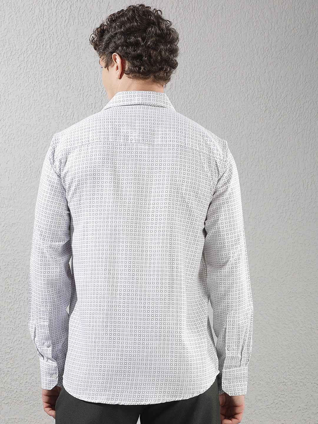 White Geometric Print Shirt