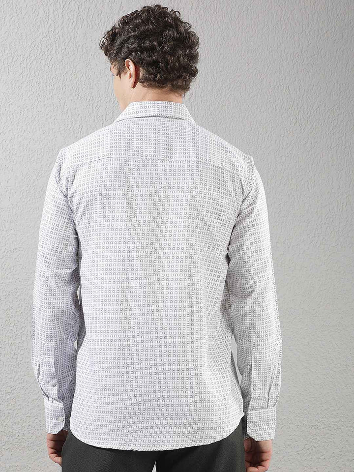 White Geometric Print Shirt