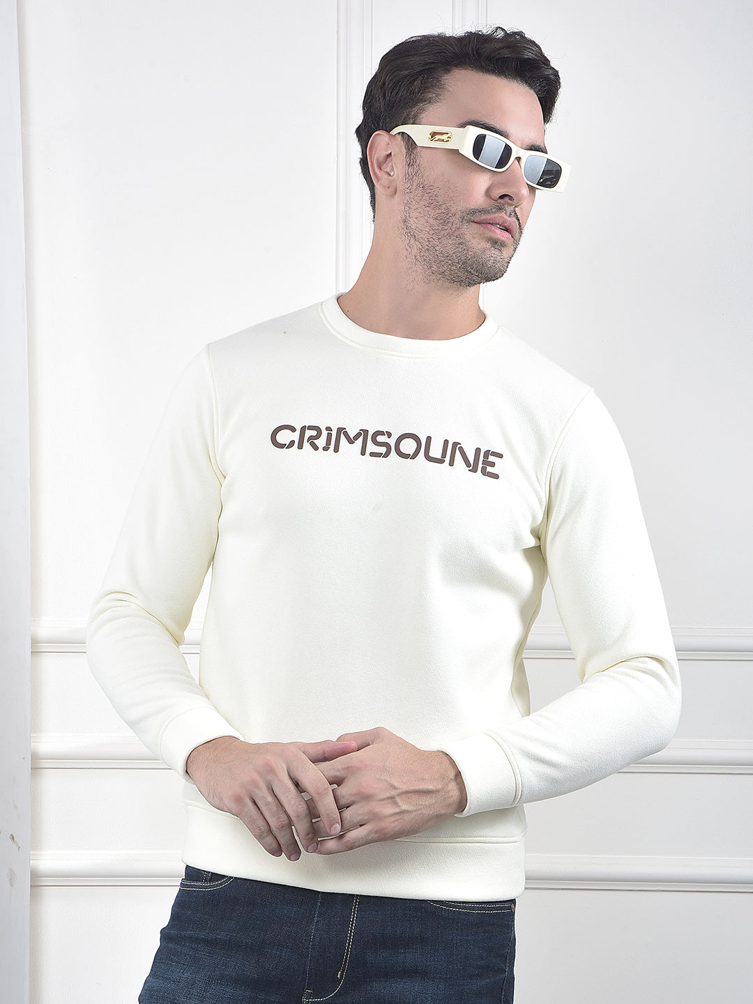 Beige Typographic Print Sweatshirt