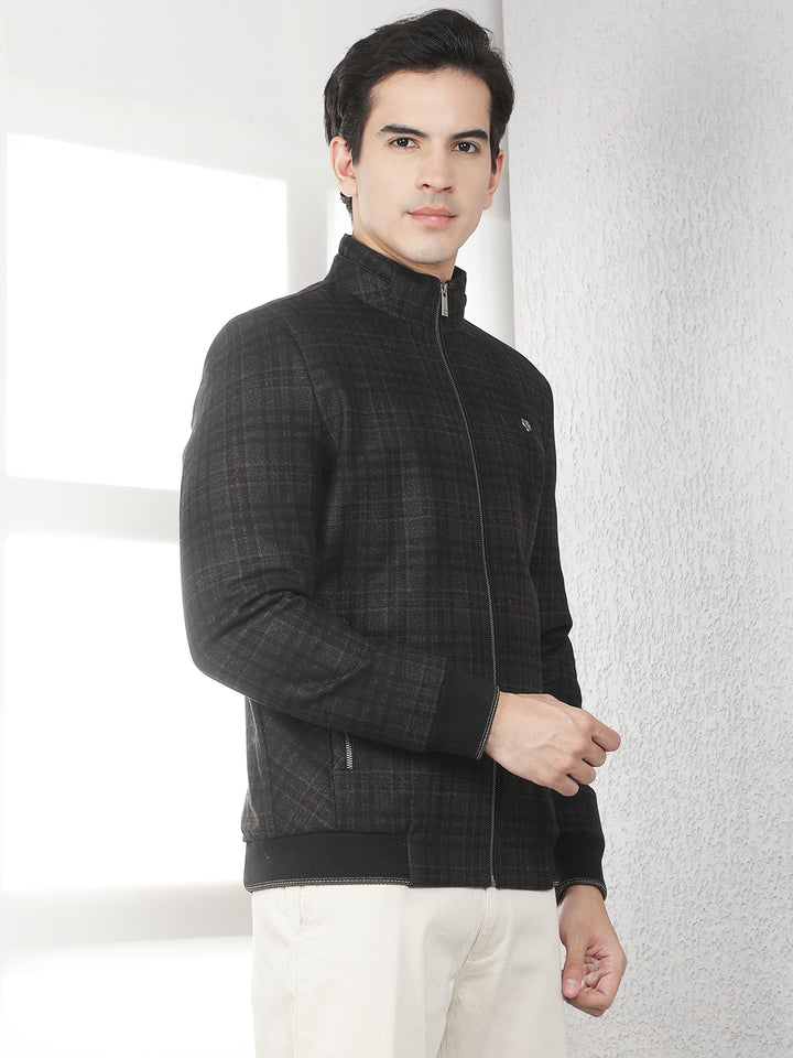 Brown Checked Bomber Jacket