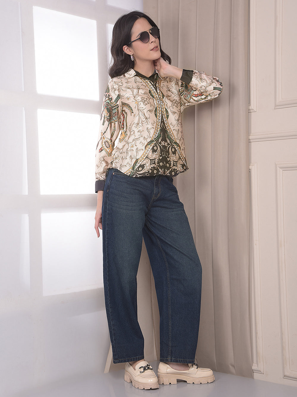 Multi-Color Botanical Print Shirt