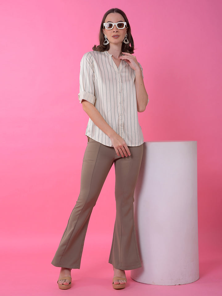 Off White Vertical Stripes V-Neck Shirt