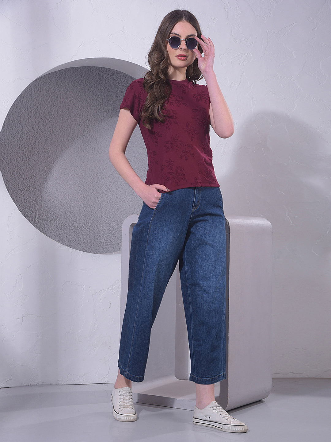 Maroon Jacquard T-Shirt