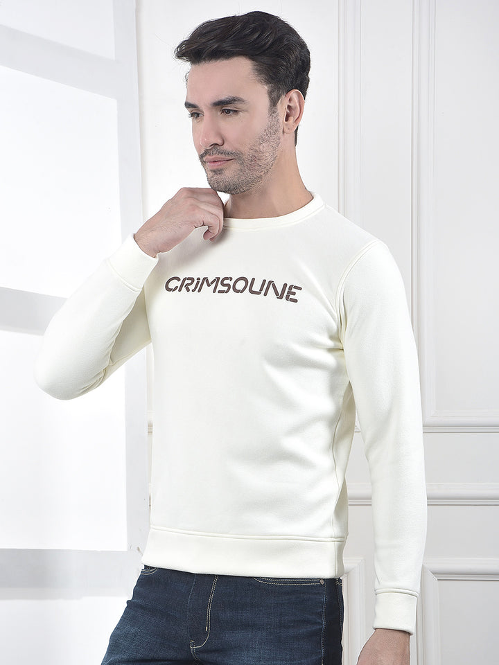 Beige Typographic Print Sweatshirt