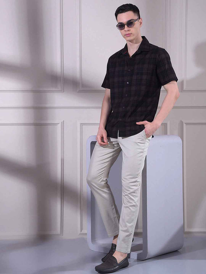 Wine 100% Cotton Checked Shirt