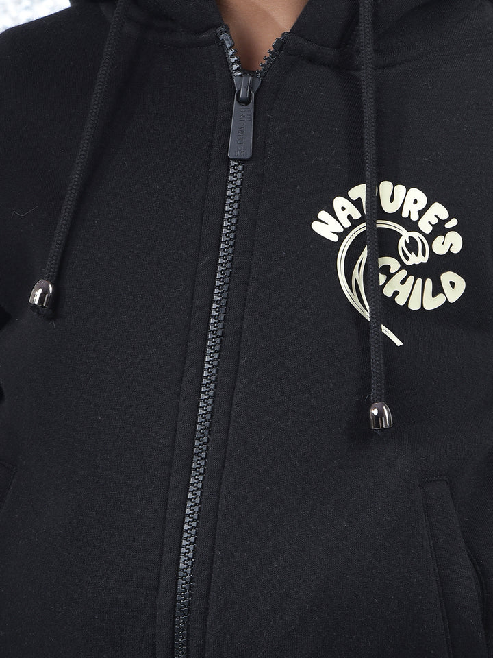 Black Hooded Neck Knitted Sweatshirt