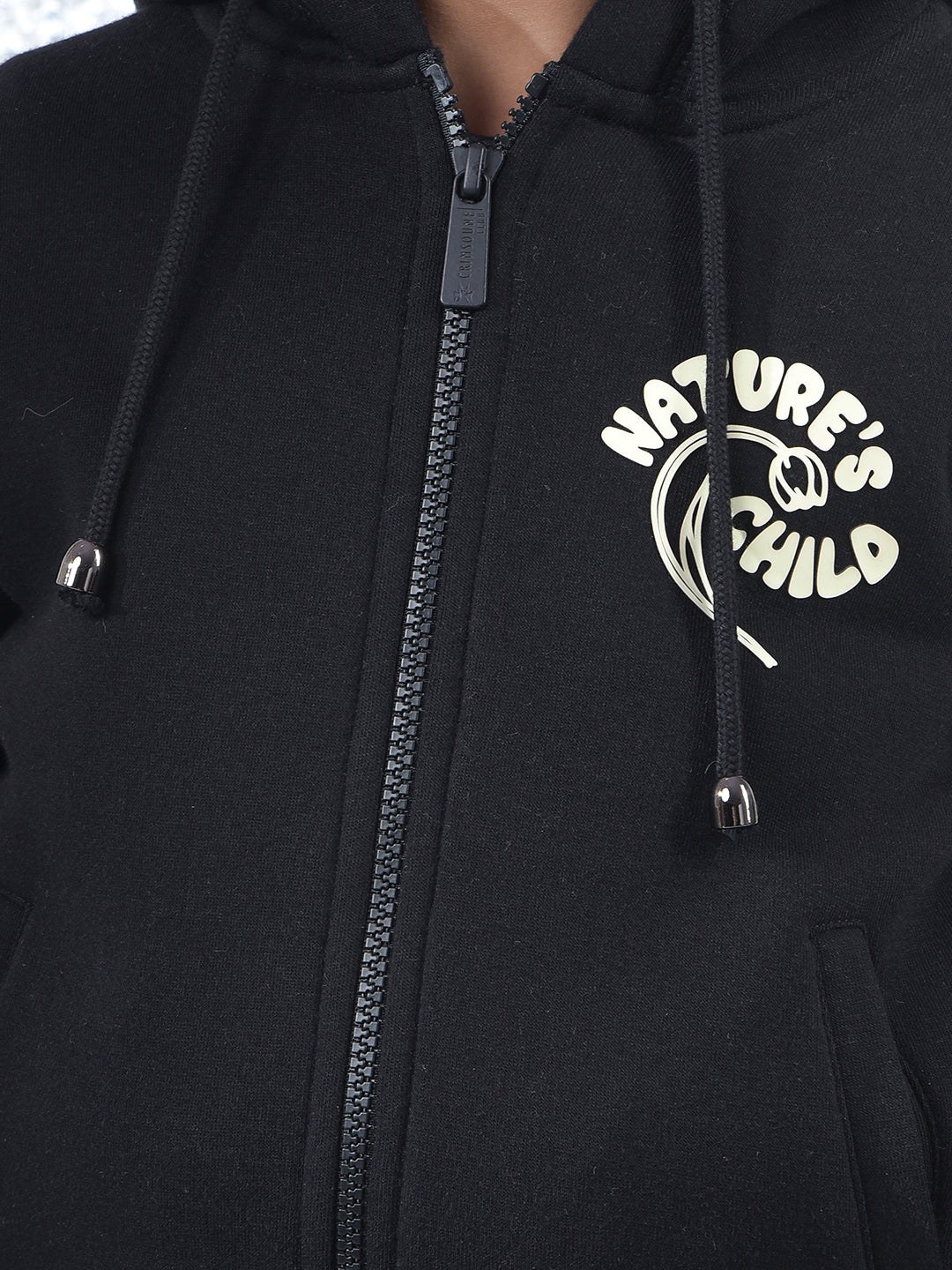 Black Hooded Neck Knitted Sweatshirt