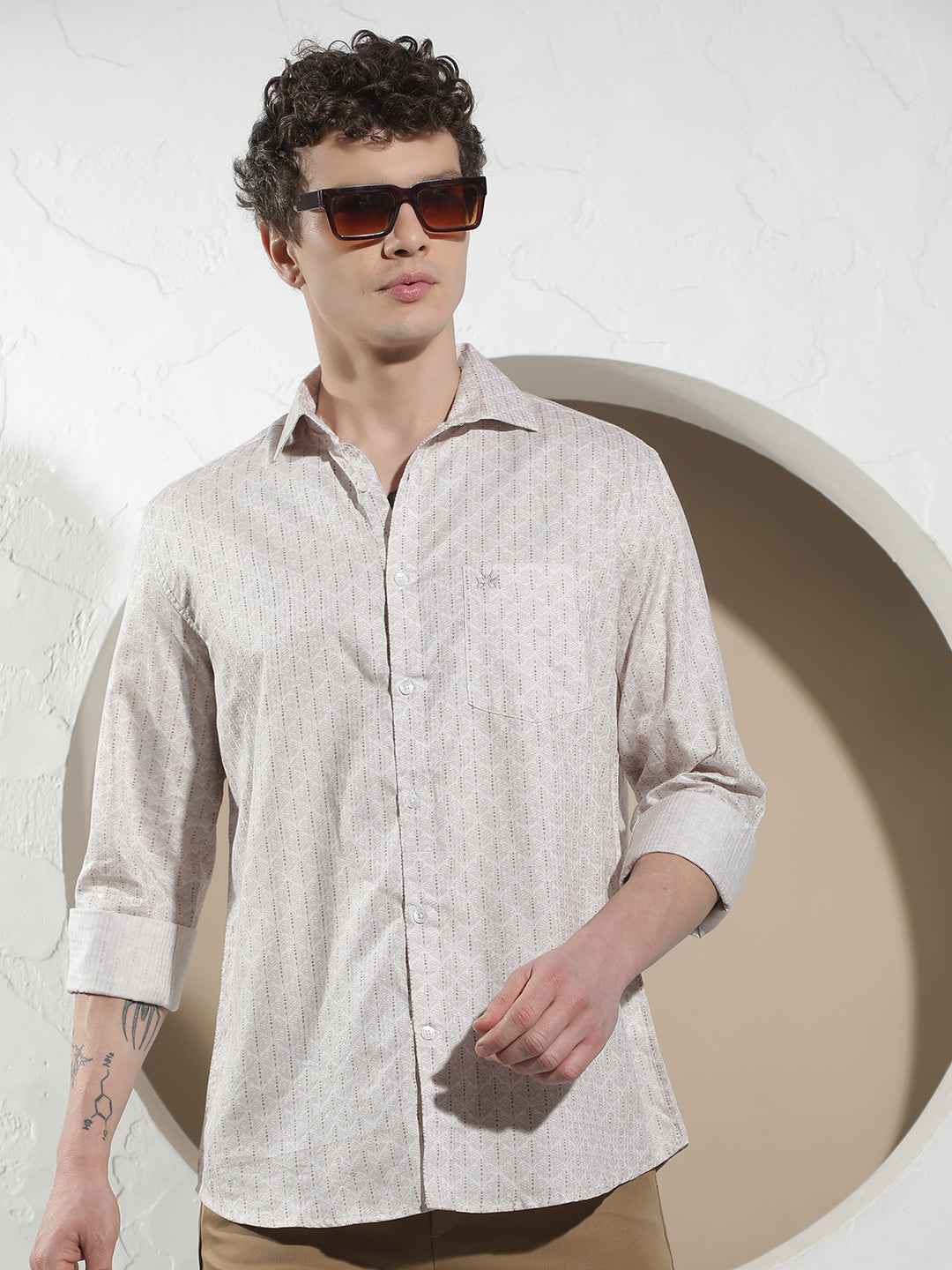 Classic Beige Printed Shirt