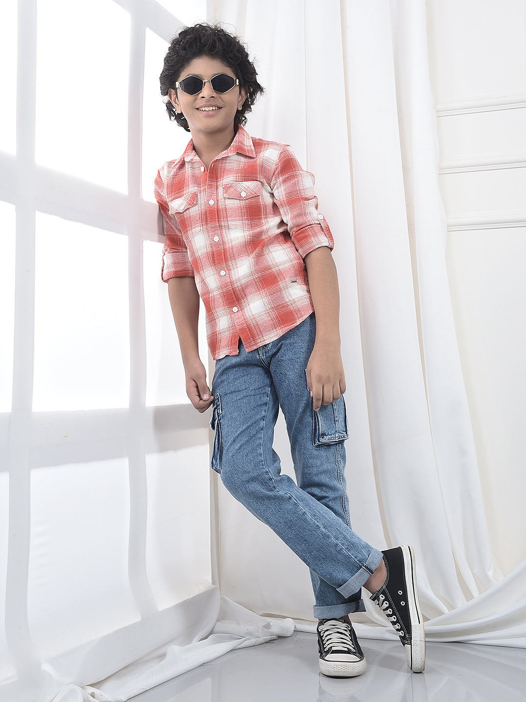 Blue 100% Cotton Straight Cargo Jeans