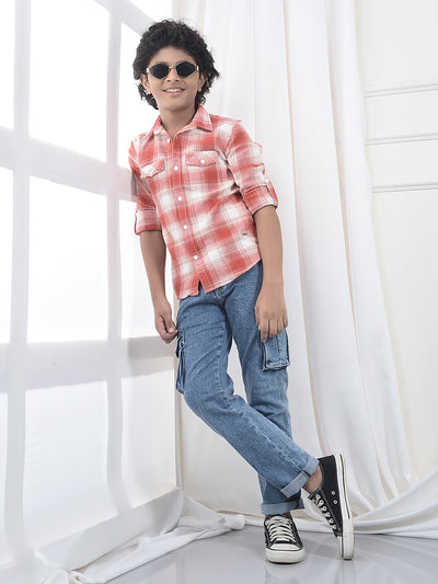 Blue 100% Cotton Straight Cargo Jeans