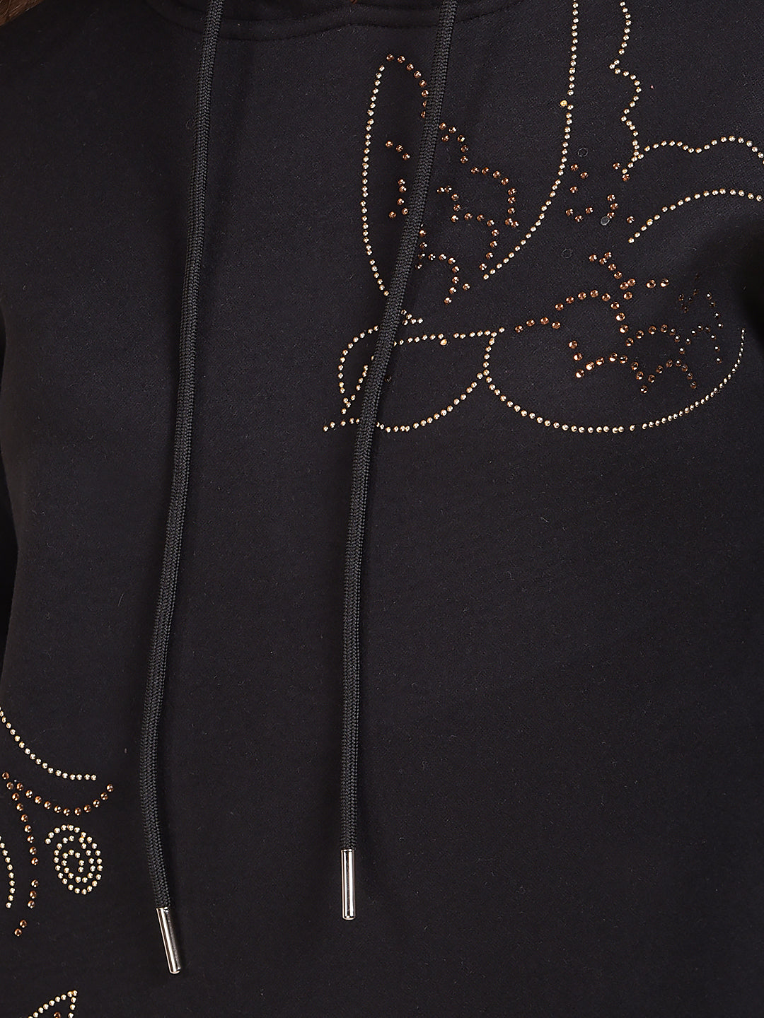 Black Graphic Print Hooded Neck Sweatshirt