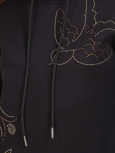 Black Graphic Print Hooded Neck Sweatshirt