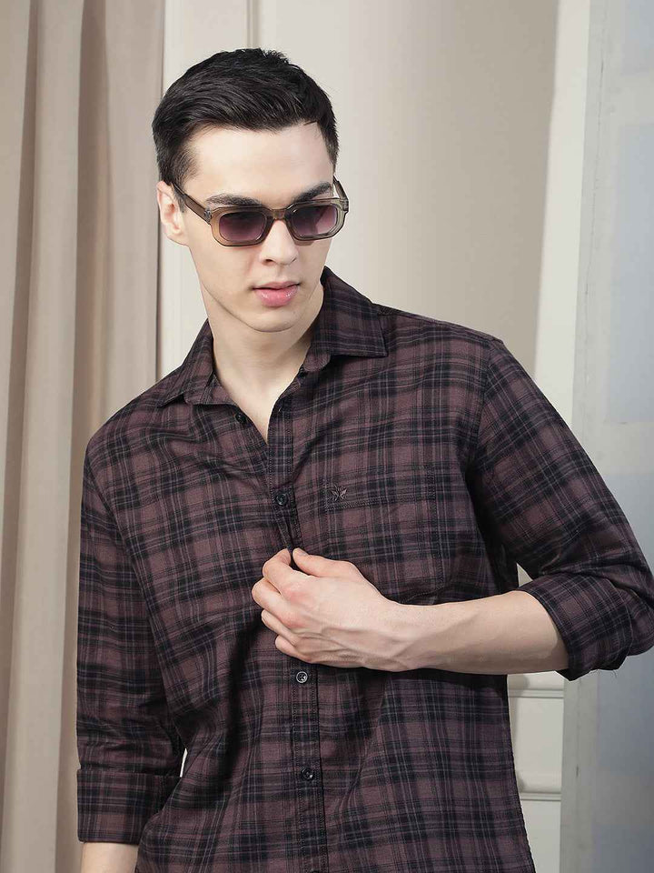 100% Cotton Wine Checked Shirt
