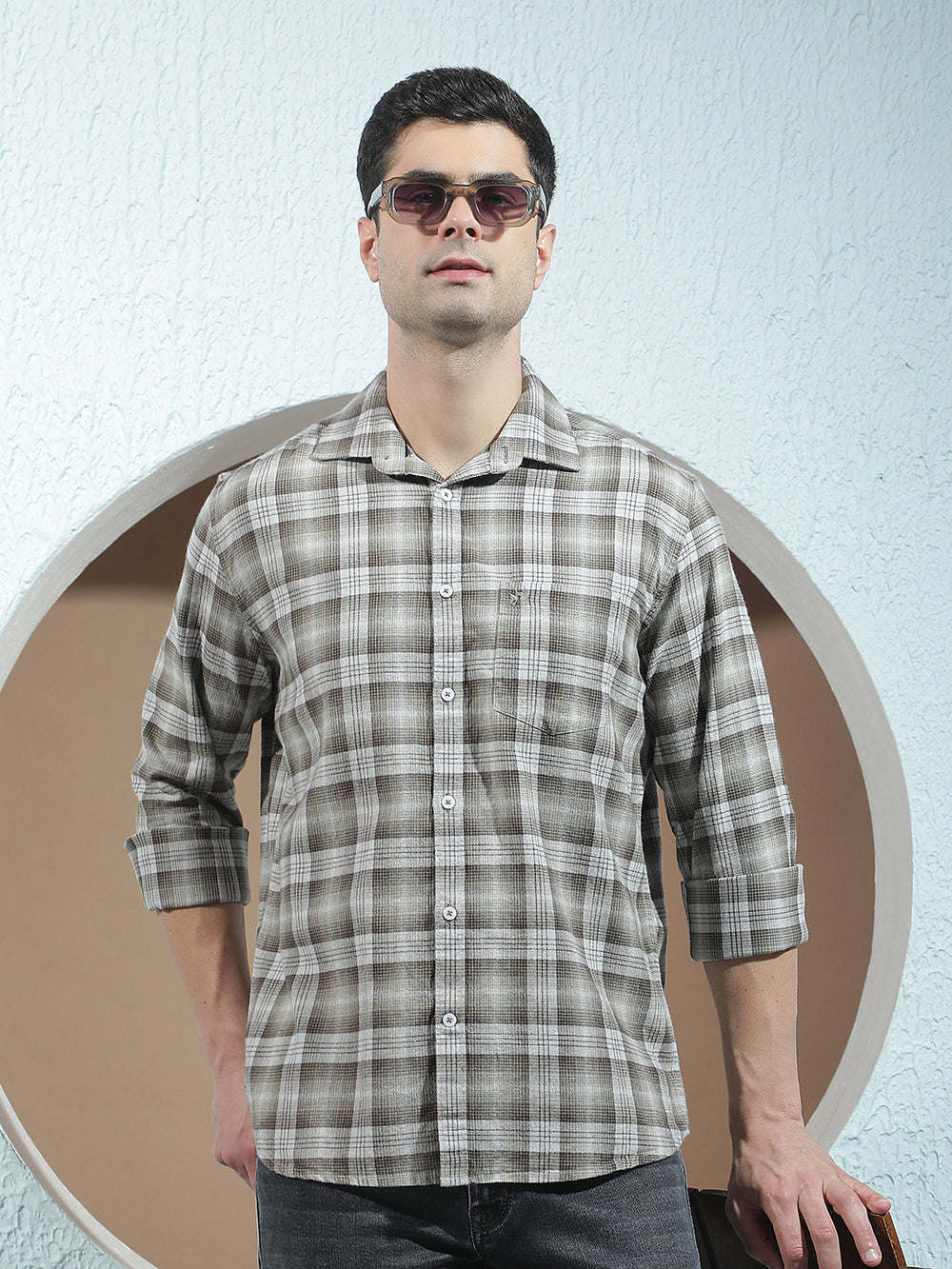 Olive 100% Cotton Checked Shirt