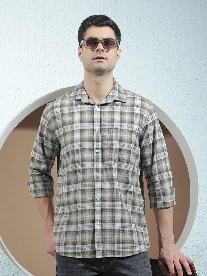 Olive 100% Cotton Checked Shirt