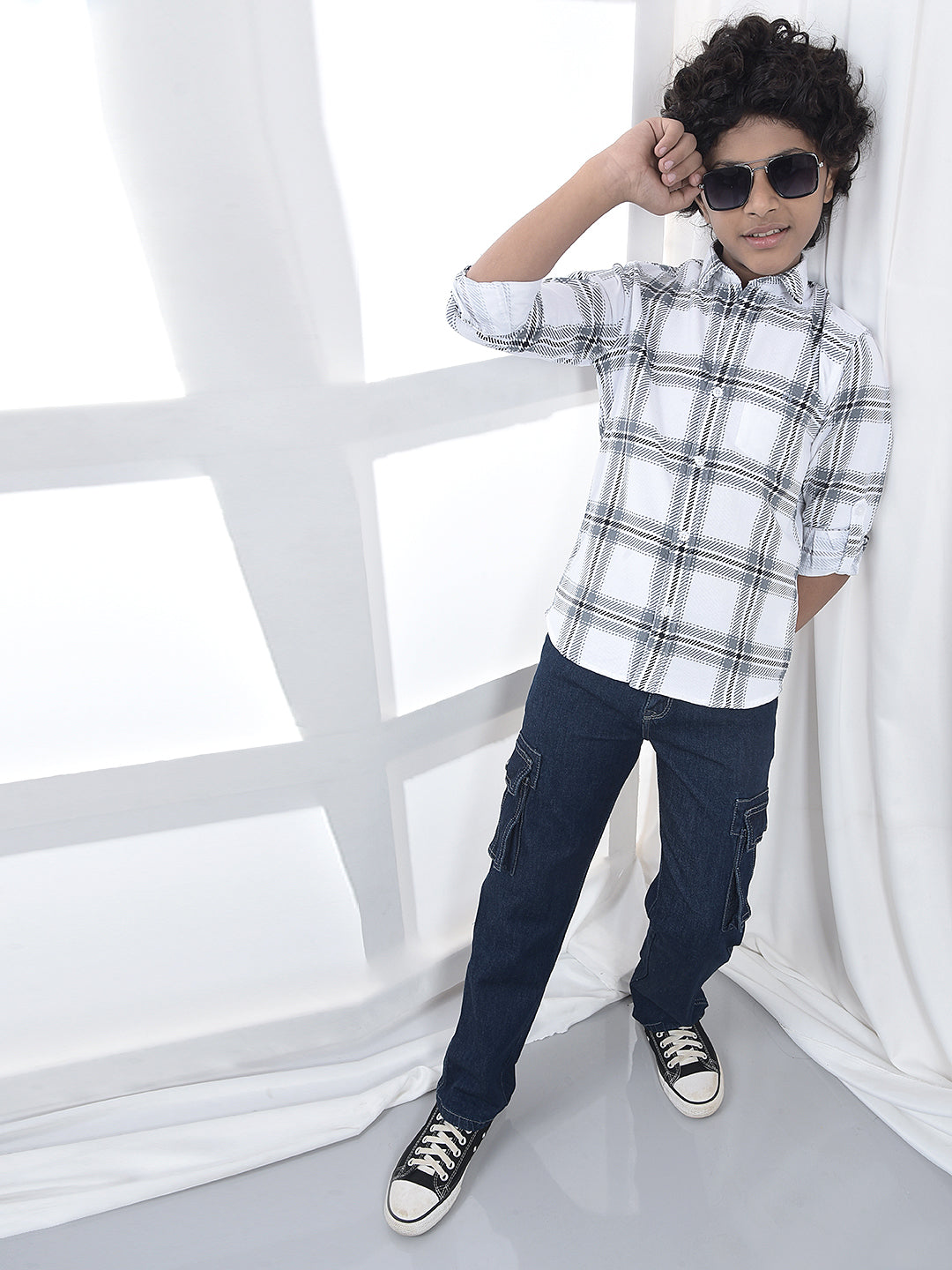 Grey Checked 100% Cotton Corduory Shirt