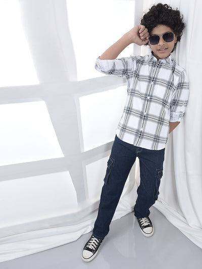 Grey Checked 100% Cotton Corduory Shirt