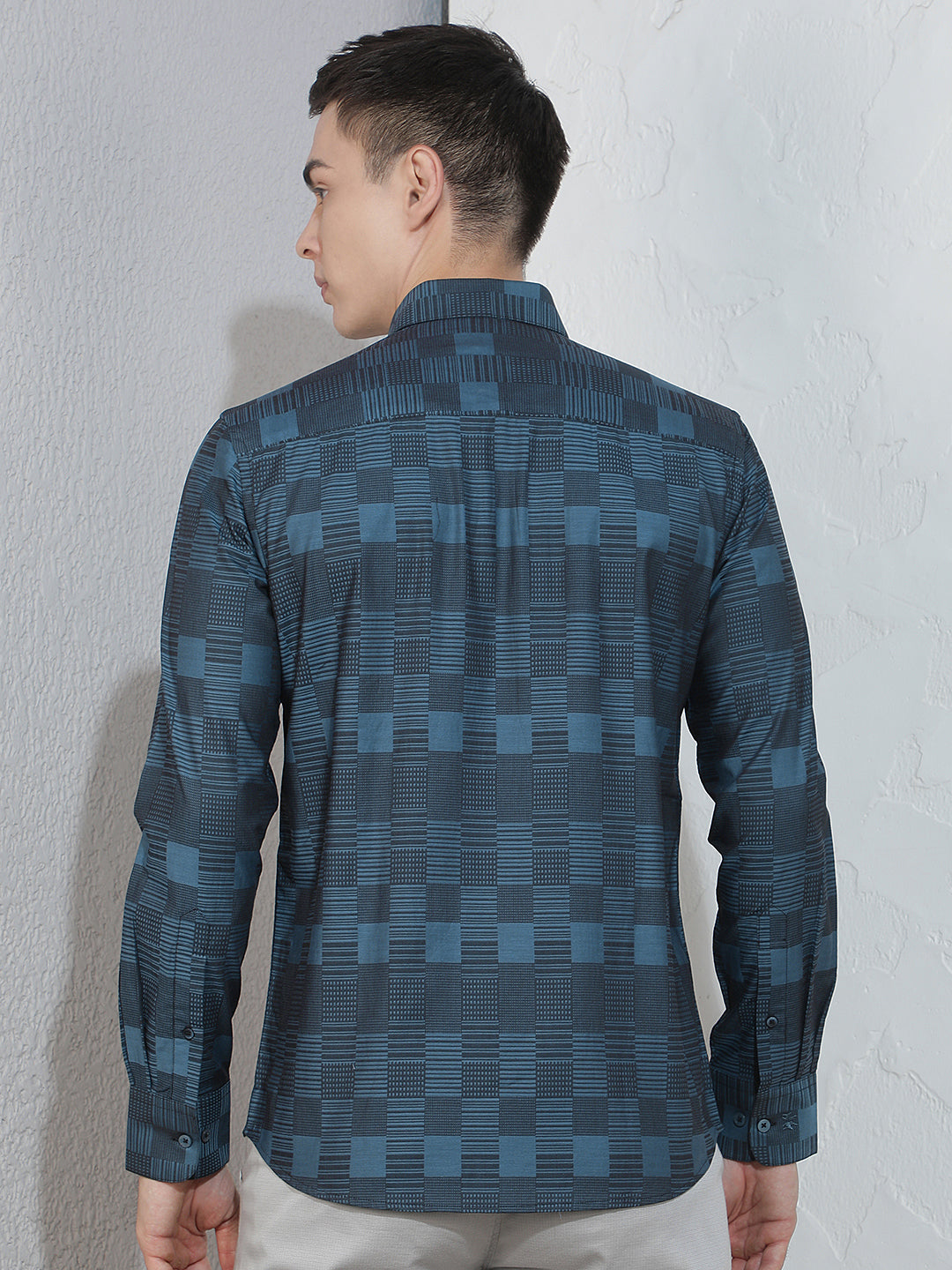 Teal Blue Geometric Print 100% Cotton Shirt