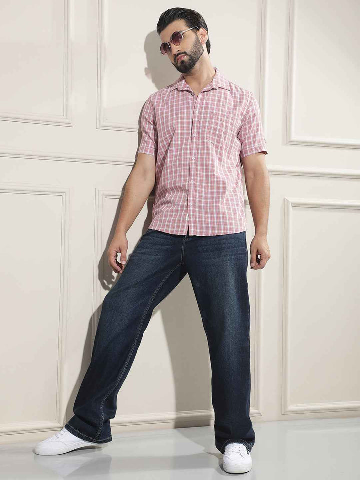 Peach Checked 100% Cotton Shirt