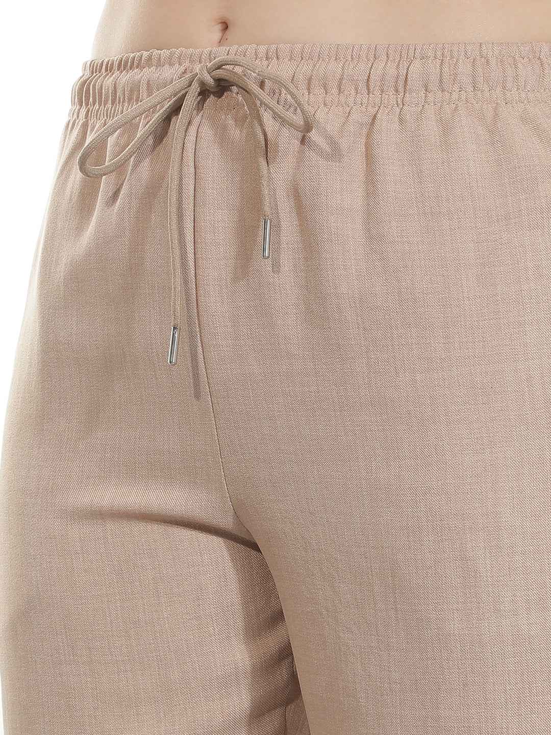 Structured Brown Straight Trousers