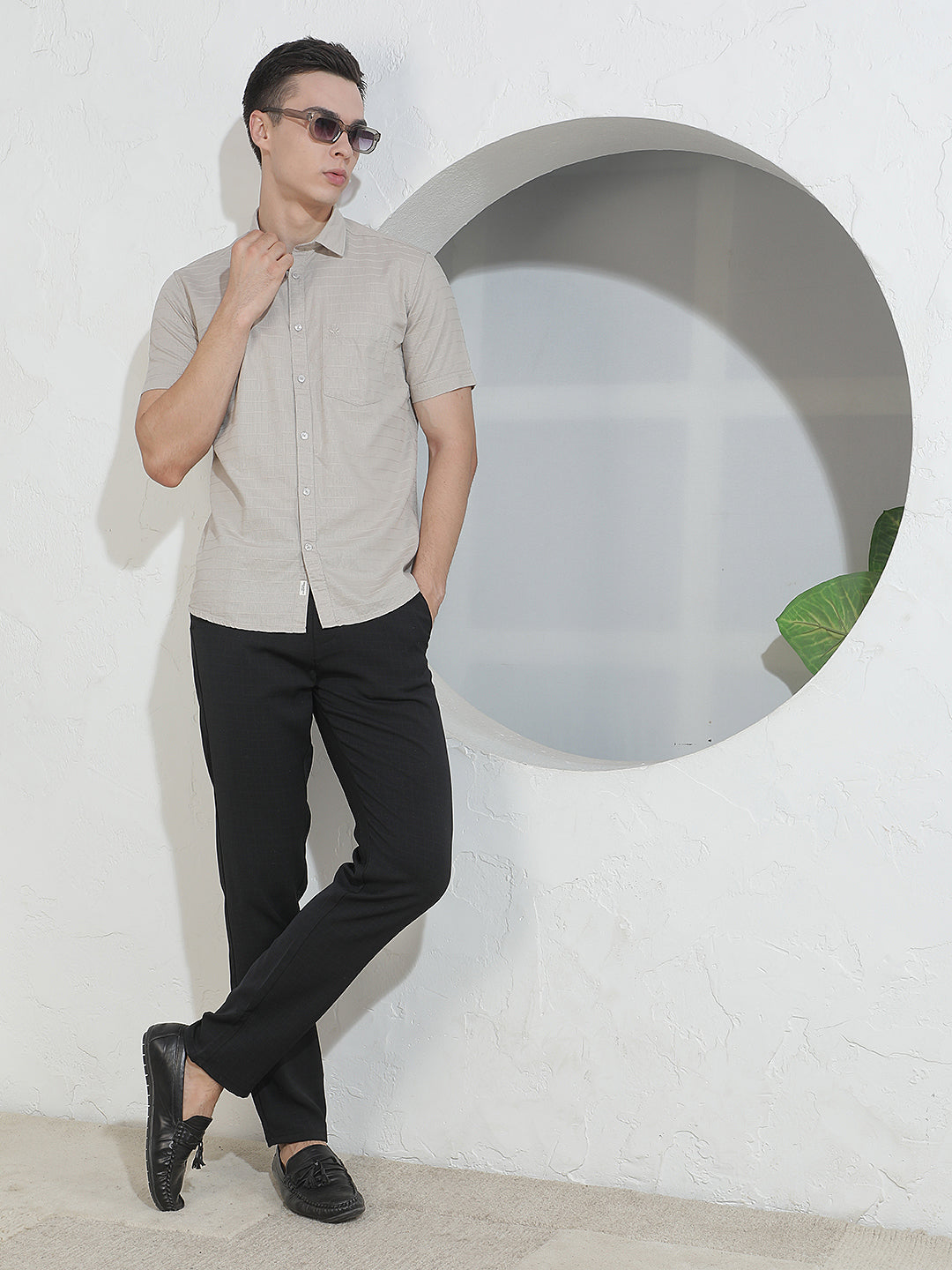 Contemporary Pitch Black Checked Trousers