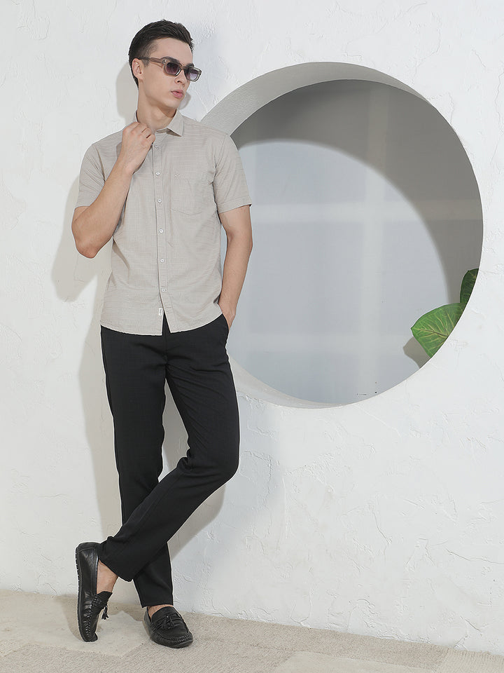 Contemporary Pitch Black Checked Trousers