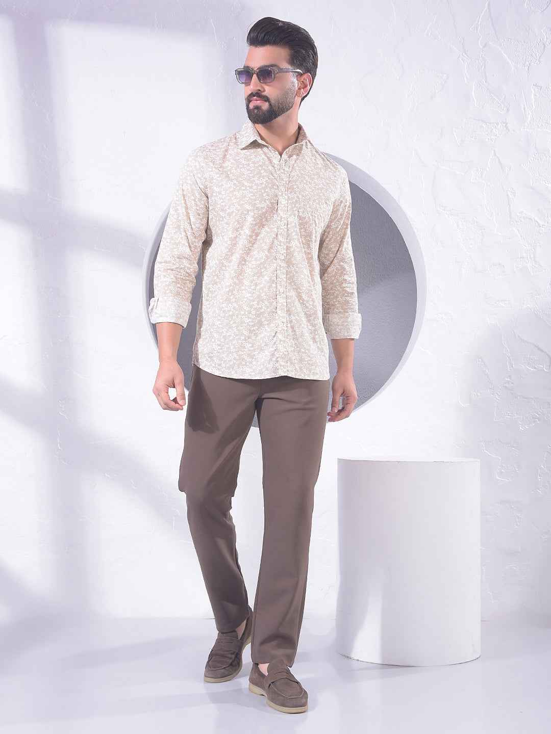 Beige Floral Print Shirt