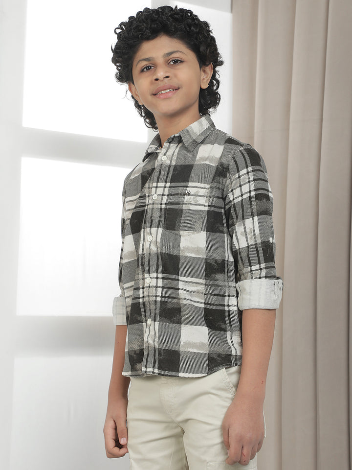 Grey Checked 100% Cotton Corduroy Shirt