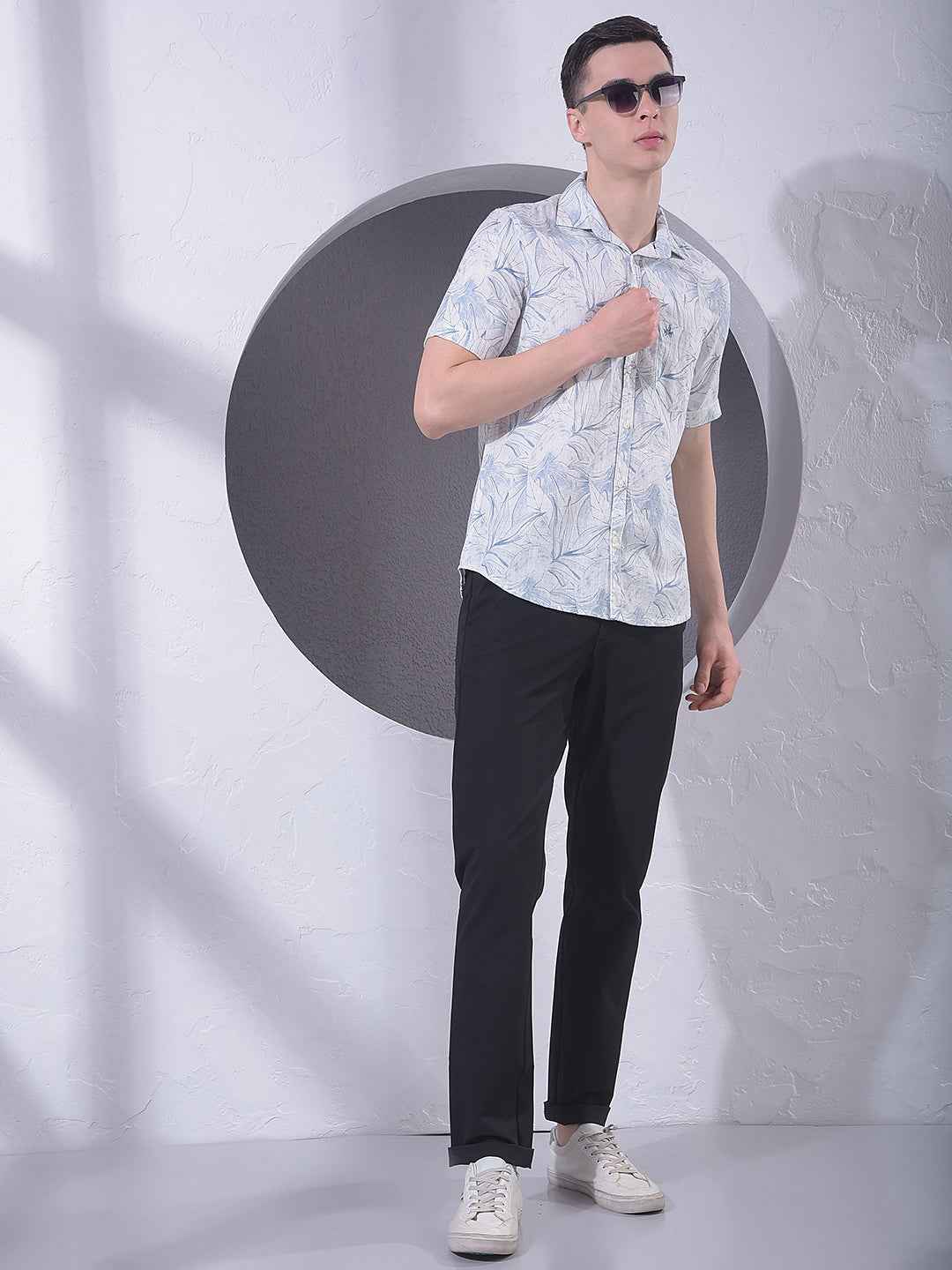 Blue Floral Print 100% Cotton Shirt