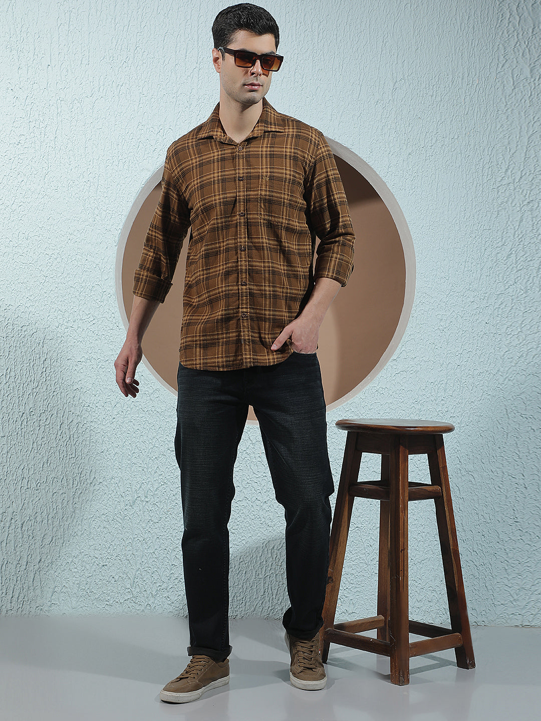 Brown Checked 100% Cotton Shirt