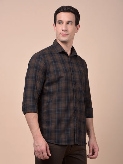 Brown Checked 100% Cotton Shirt