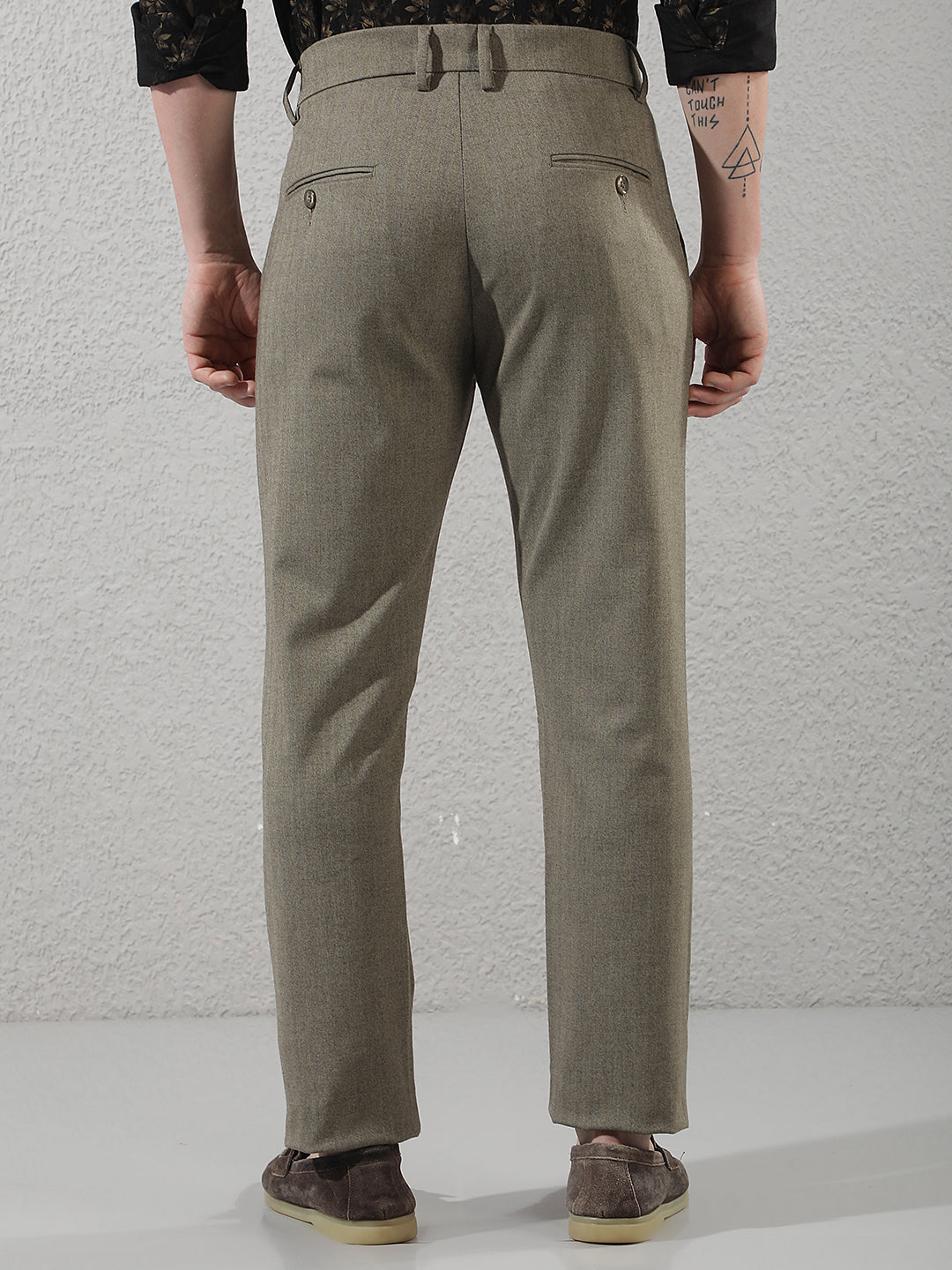 Olive Vertical Striped Trousers
