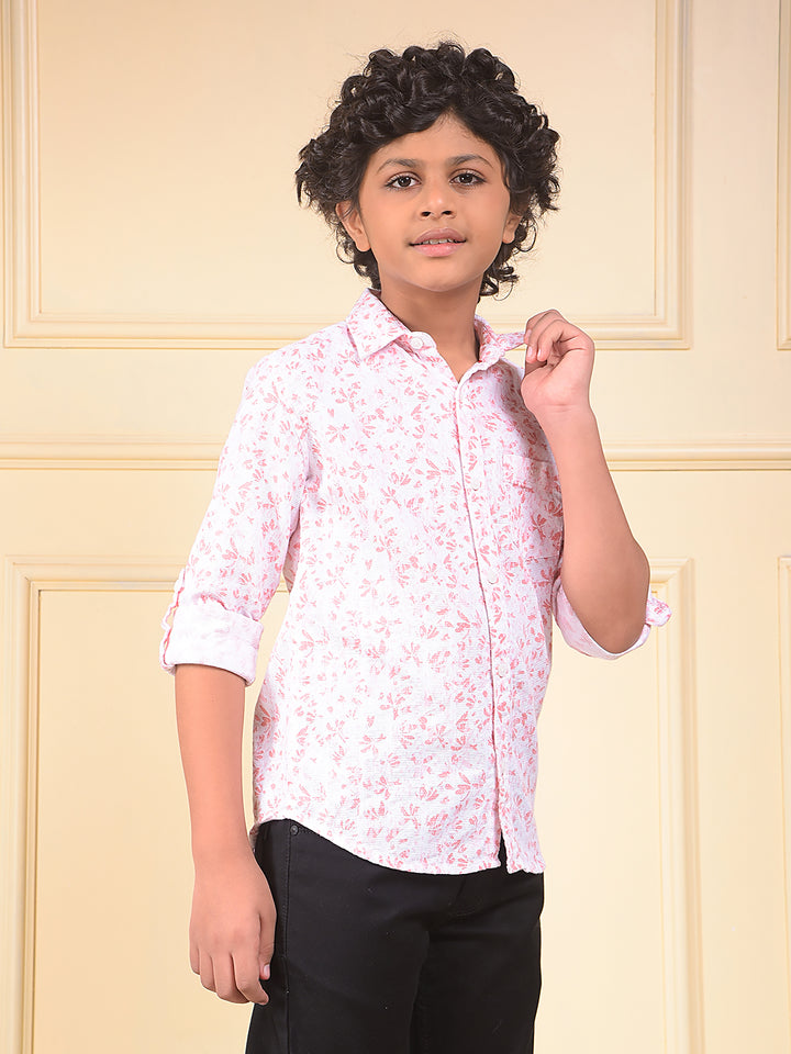 Peach Floral Print 100% Cotton Shirt