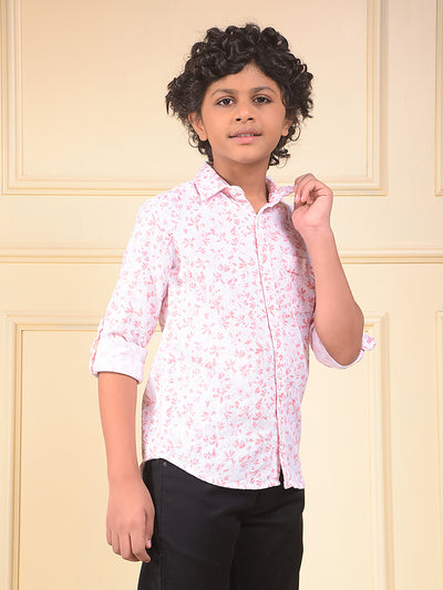 Peach Floral Print 100% Cotton Shirt