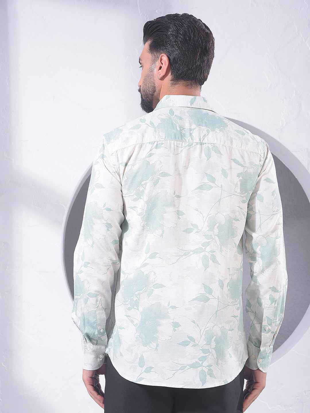 Green Floral Print Linen Shirt