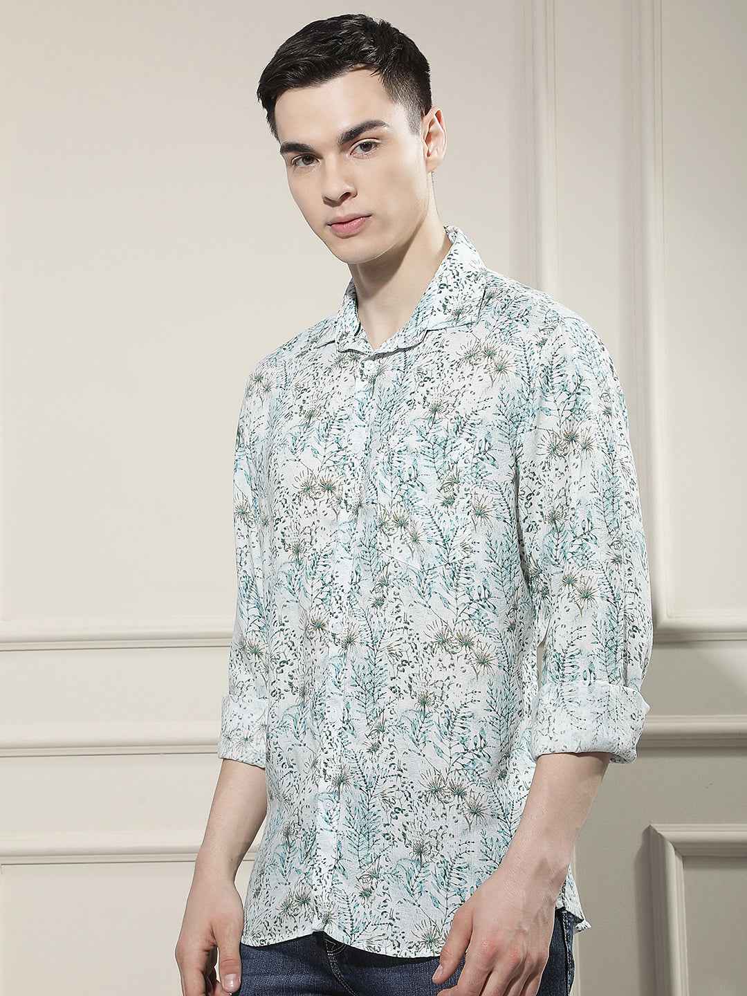 Multi-Color Floral Print Linen Shirt