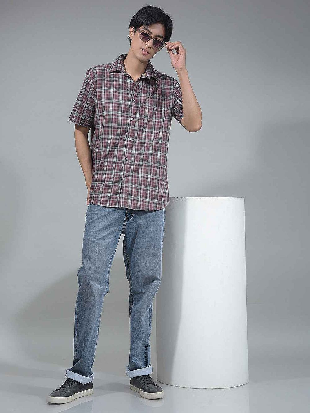 Wine Checked 100% Cotton Shirt