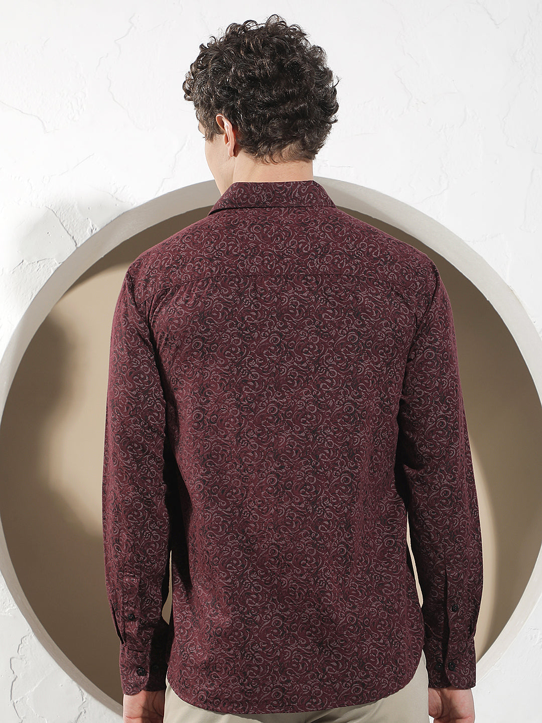 Wine Printed Linen Shirt