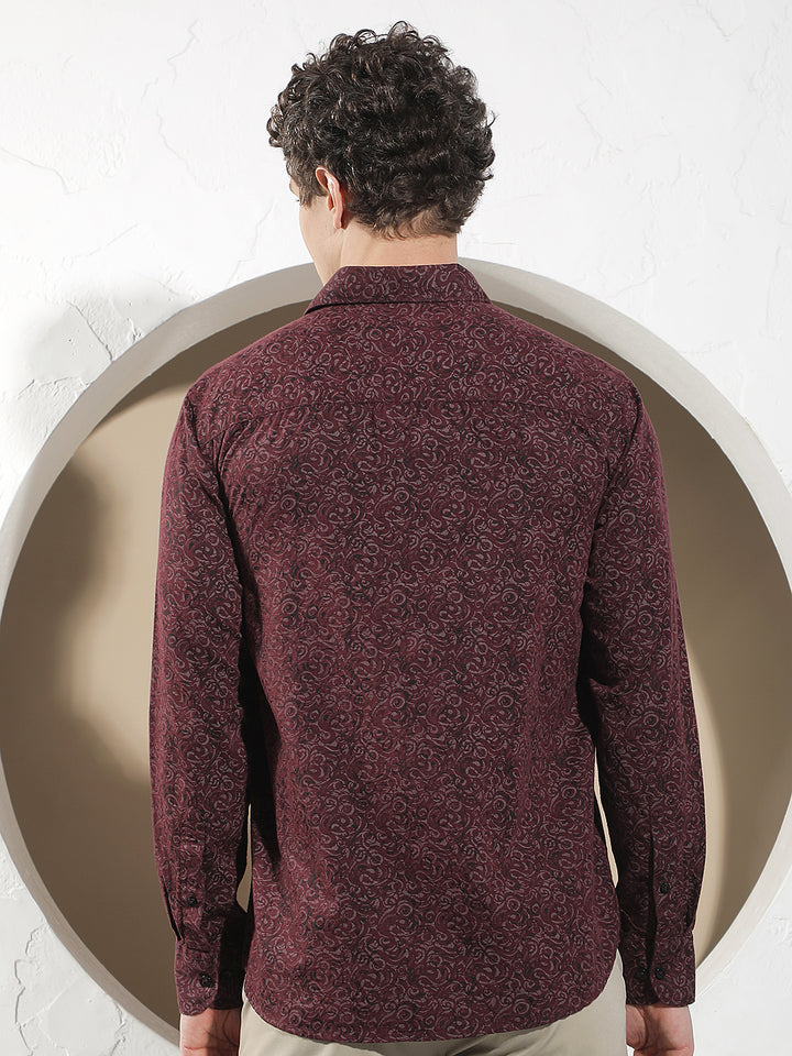 Wine Printed Linen Shirt