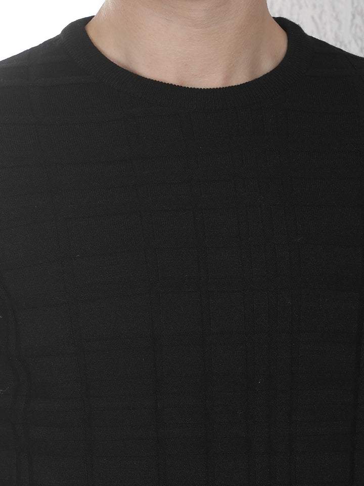 Black Jacquard Round Neck Sweater