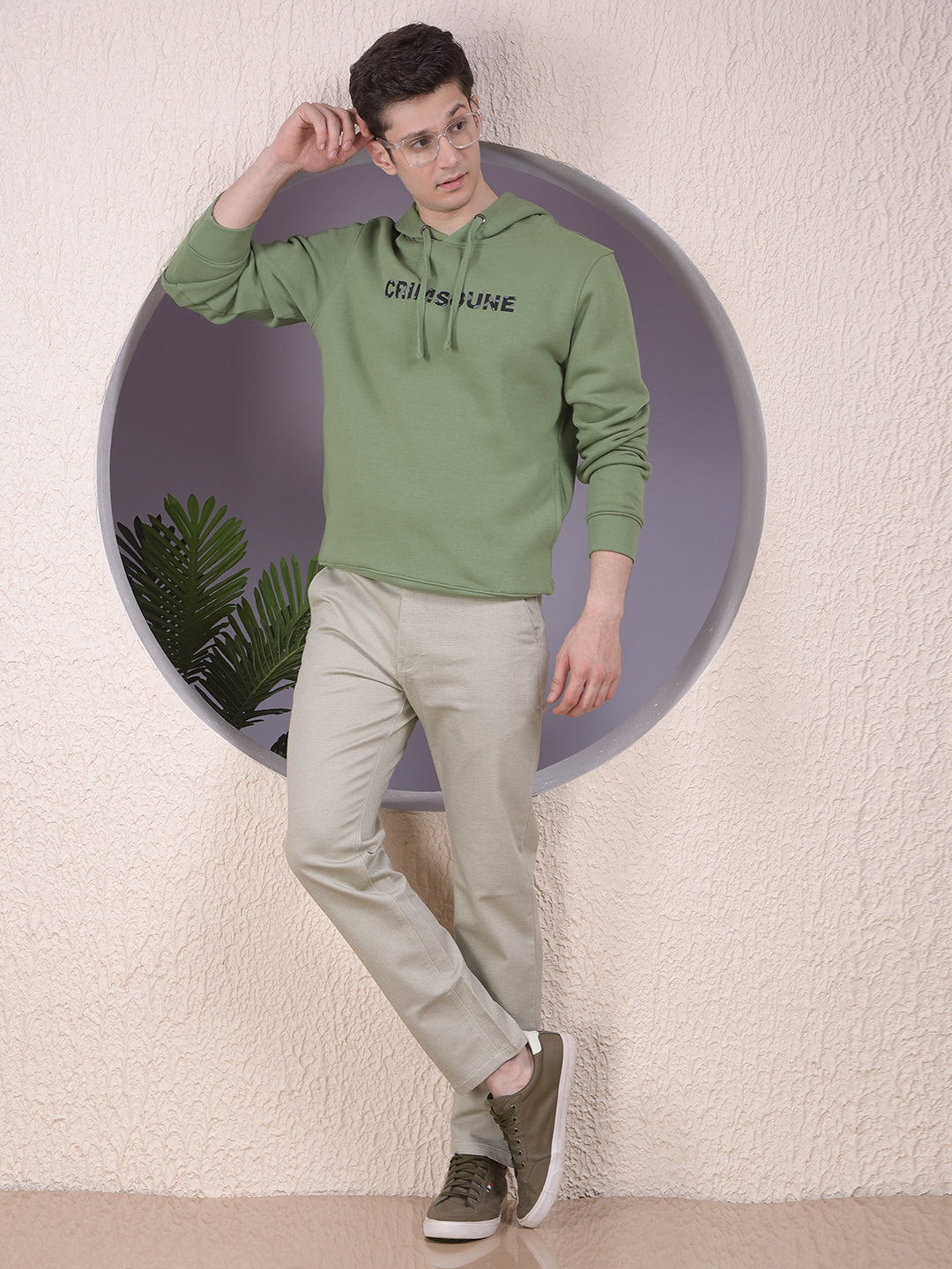 Green Typographic Print Hooded Neck Sweatshirt