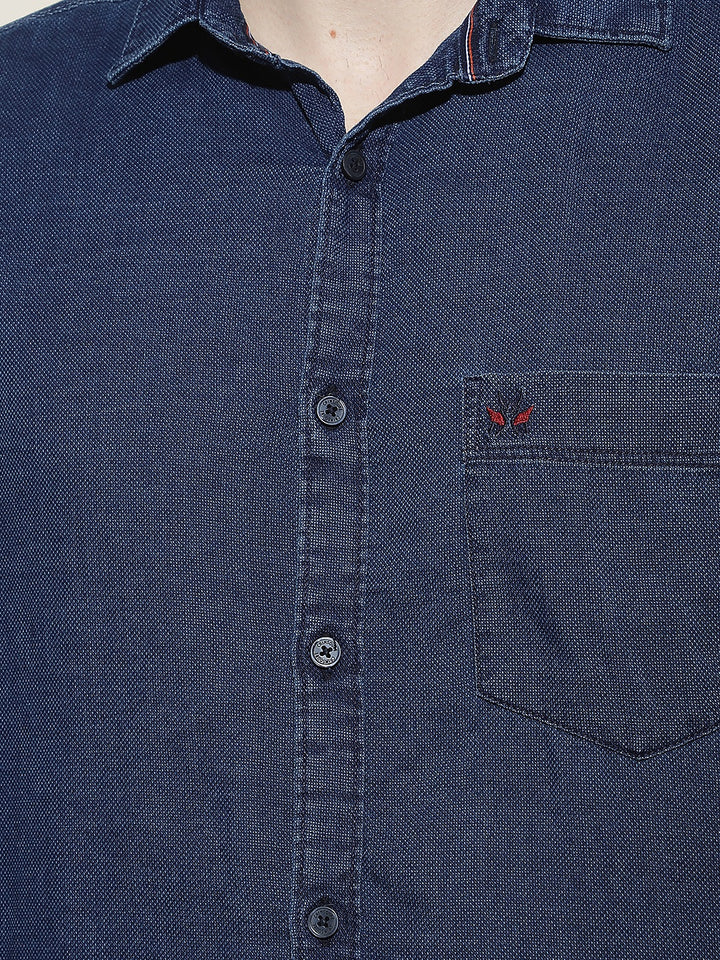 Navy Blue 100% Cotton Denim Shirt